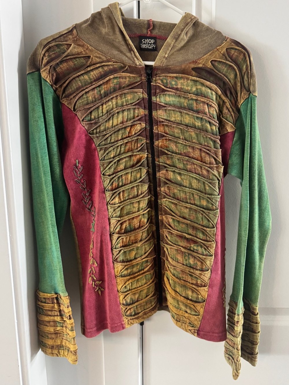 Shop Therapy Multicolor Layered Utility Hoodie Jacket - Green, Red, Brown